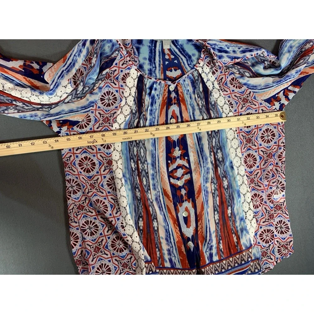 Valerie Stevens sheer peasant blouse BoHo red white and blue Large - Picture 4 of 12
